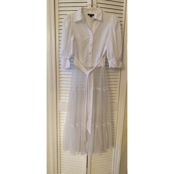 Women's Thread Story White Short Sleeve Shirt with White Tulle Tutu Sz Small 90s - Picture 1 of 5